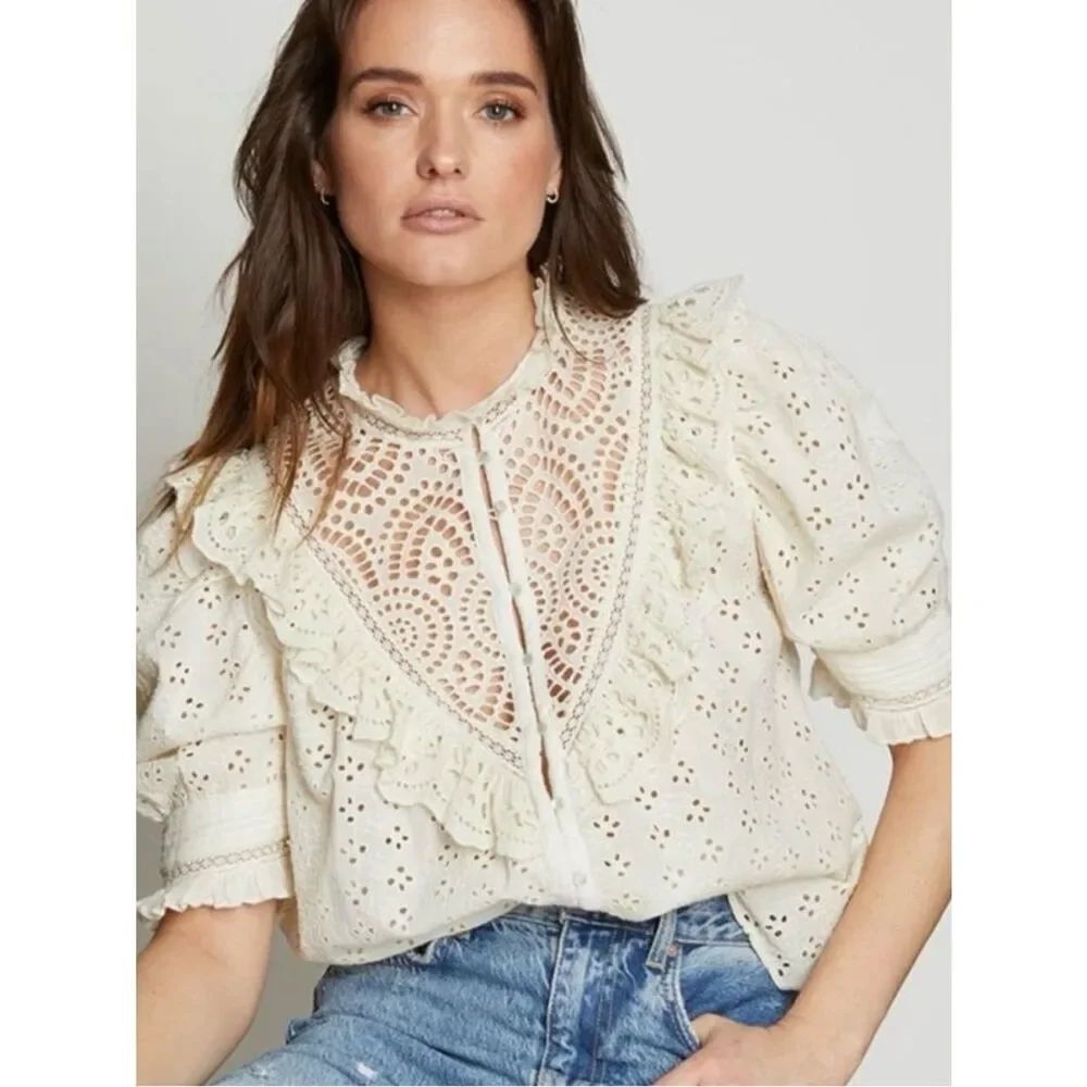 Love The Label Dreamer Ruffled Eyelet Top Sz L